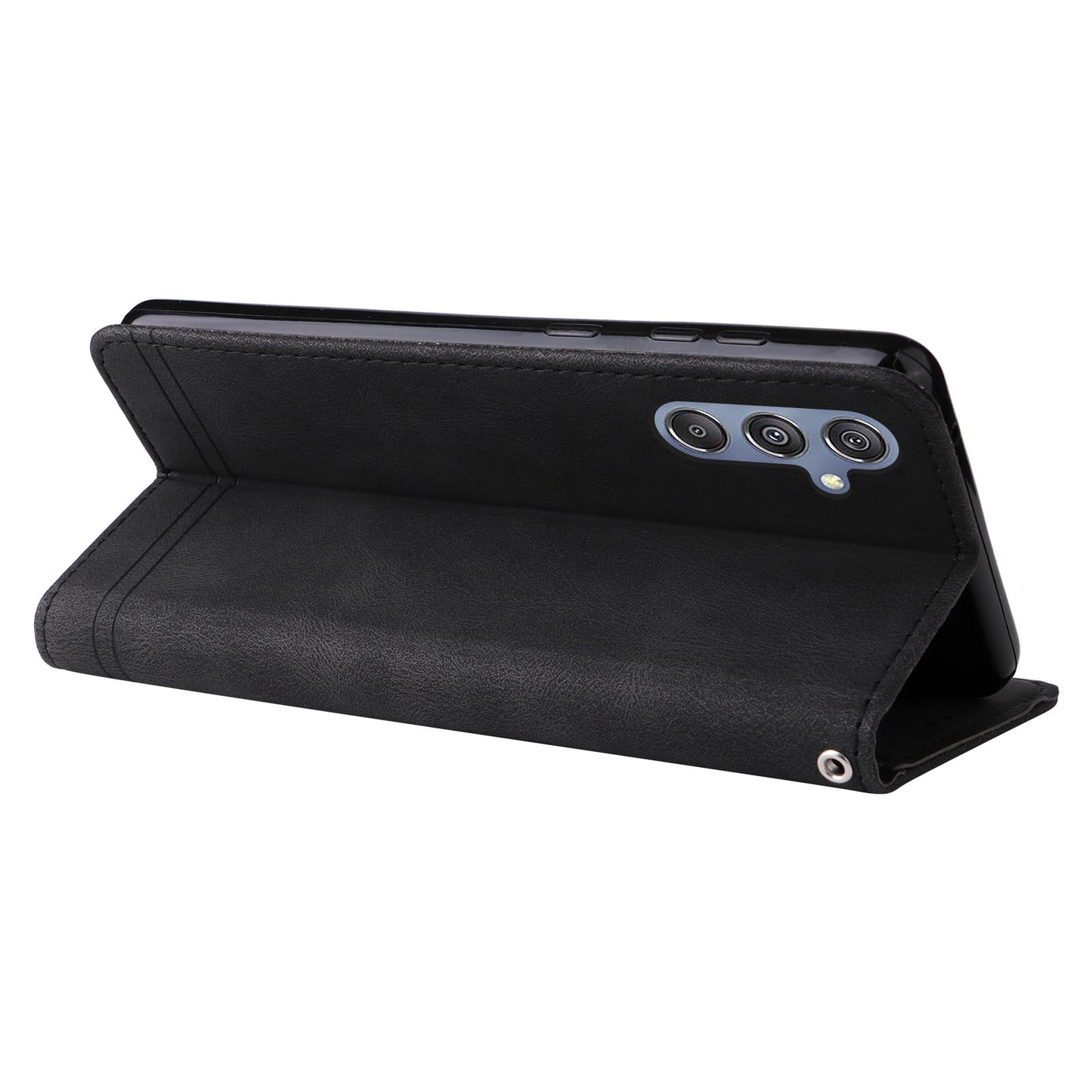 For Samsung Galaxy F34 5G / M34 5G Imprinted Lines Stand Wallet Cover Anti-drop PU Leather Phone Case - Black