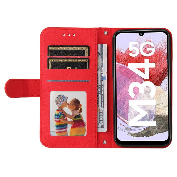 For Samsung Galaxy F34 5G / M34 5G Leather Wallet Cases Skin Touch Phone Cover Stand with Strap - Red