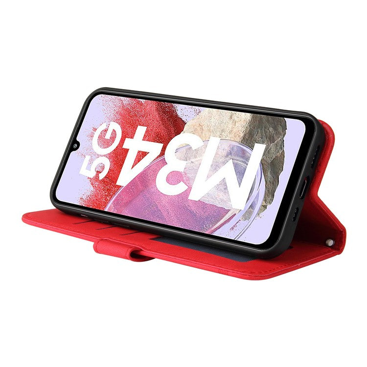 For Samsung Galaxy F34 5G / M34 5G Leather Wallet Cases Skin Touch Phone Cover Stand with Strap - Red