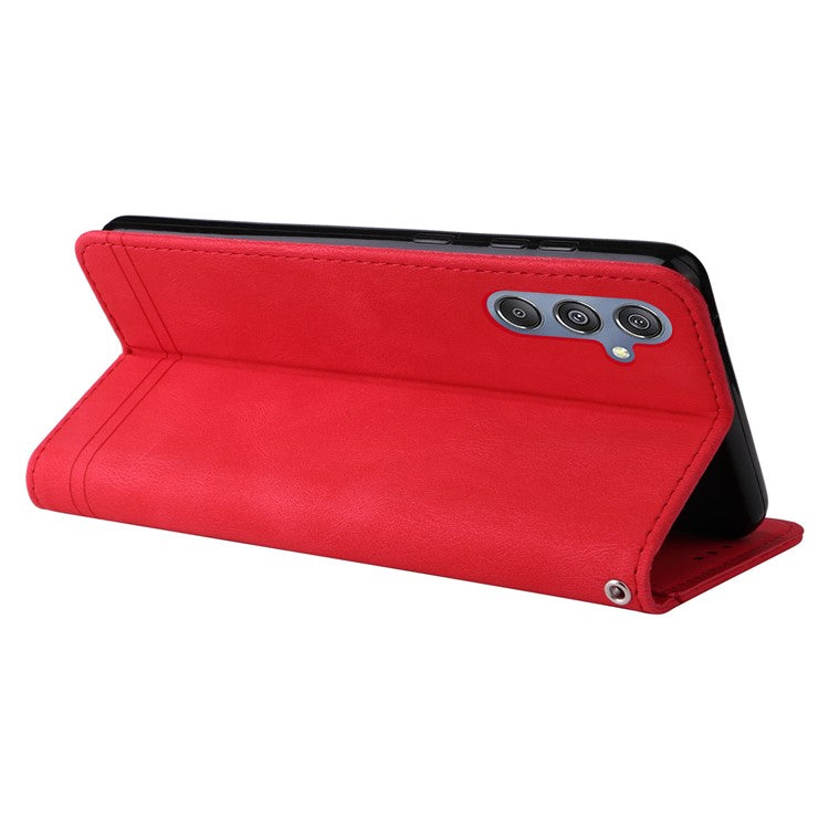 For Samsung Galaxy F34 5G / M34 5G Leather Wallet Cases Skin Touch Phone Cover Stand with Strap - Red