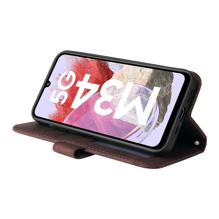 For Samsung Galaxy F34 5G / M34 5G Leather Wallet Cases Skin Touch Phone Cover Stand with Strap - Brown