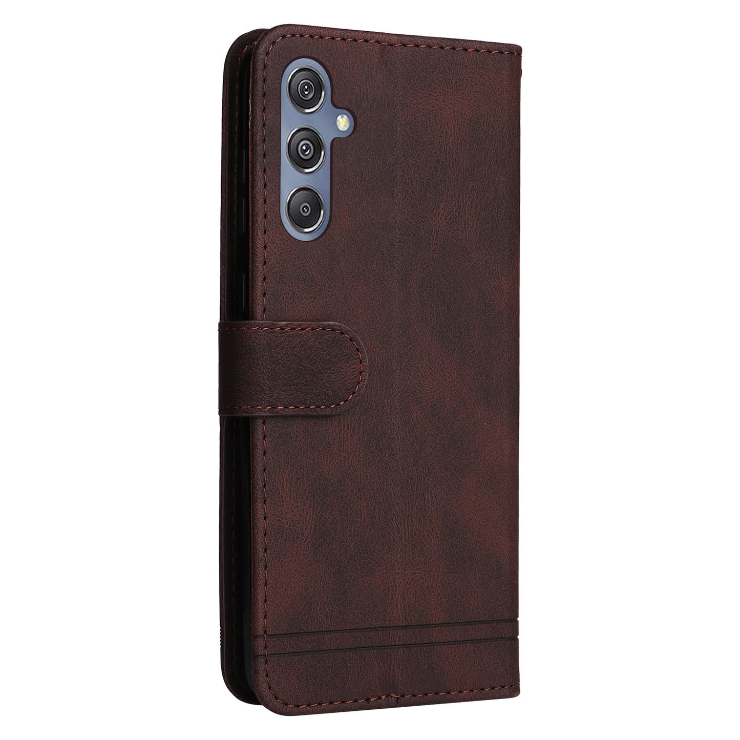 For Samsung Galaxy F34 5G / M34 5G Imprinted Lines Stand Wallet Cover Anti-drop PU Leather Phone Case - Brown