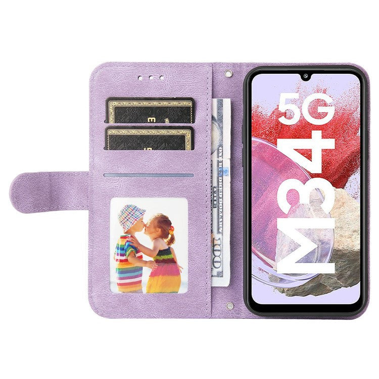 For Samsung Galaxy F34 5G / M34 5G Leather Wallet Cases Skin Touch Phone Cover Stand with Strap - Purple