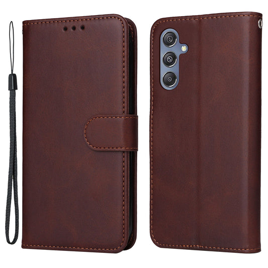 For Samsung Galaxy F34 5G / M34 5G Shockproof Phone Shell Calf Texture PU Leather Wallet Stand Cover - Brown