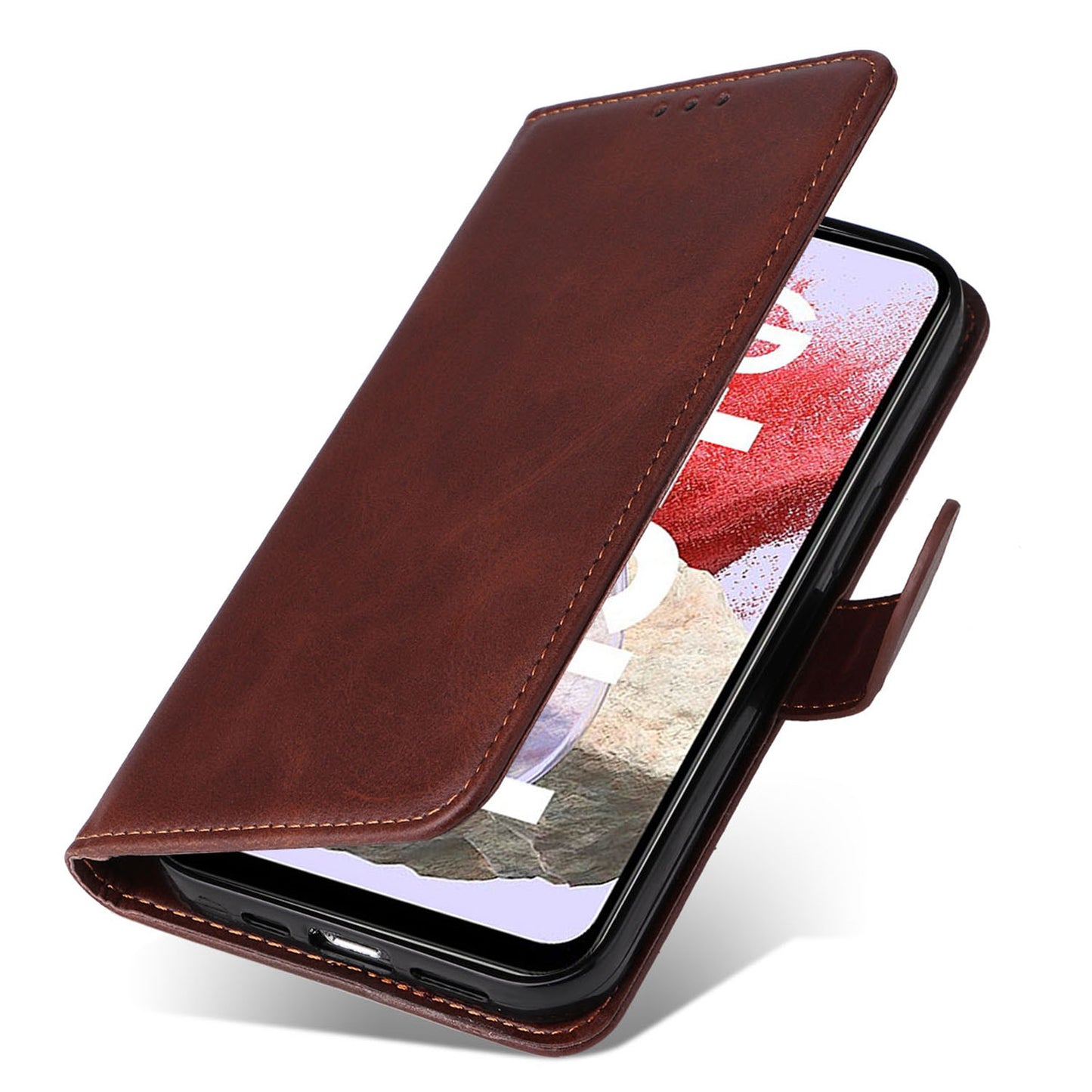 For Samsung Galaxy F34 5G / M34 5G Shockproof Phone Shell Calf Texture PU Leather Wallet Stand Cover - Brown