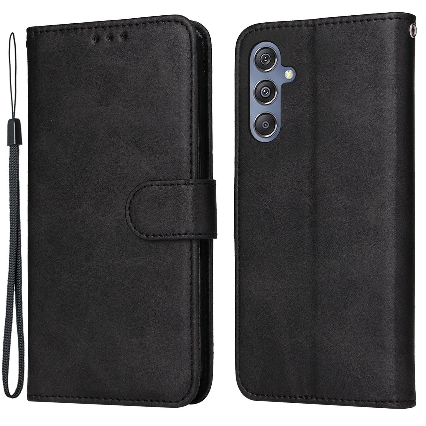 For Samsung Galaxy F34 5G / M34 5G Shockproof Phone Shell Calf Texture PU Leather Wallet Stand Cover - Black
