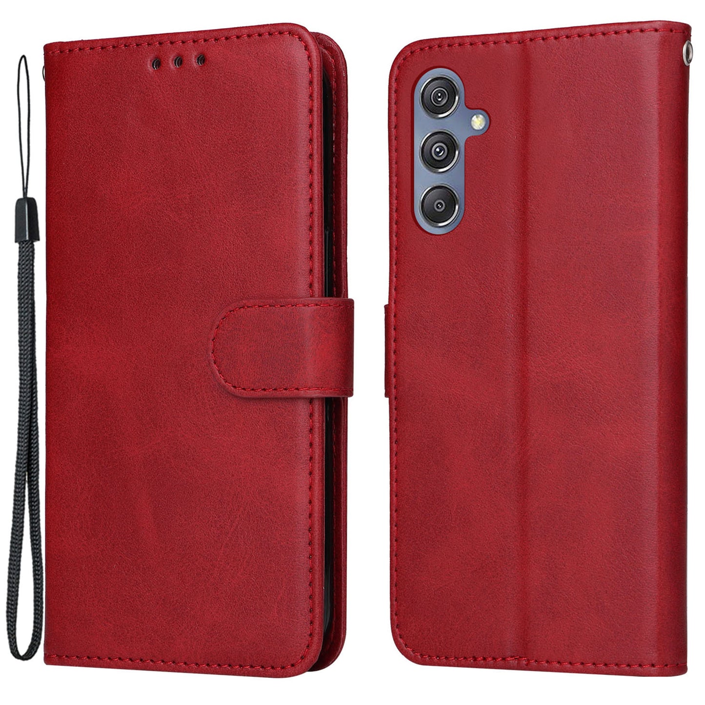 For Samsung Galaxy F34 5G / M34 5G Shockproof Phone Shell Calf Texture PU Leather Wallet Stand Cover - Red