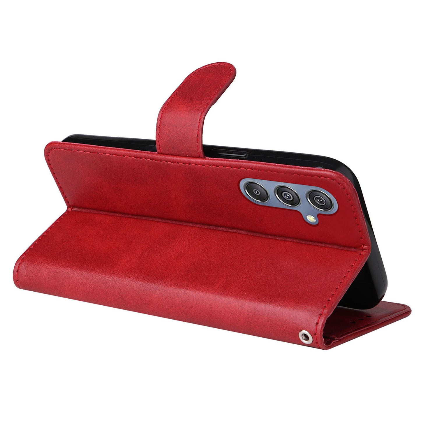 For Samsung Galaxy F34 5G / M34 5G Shockproof Phone Shell Calf Texture PU Leather Wallet Stand Cover - Red