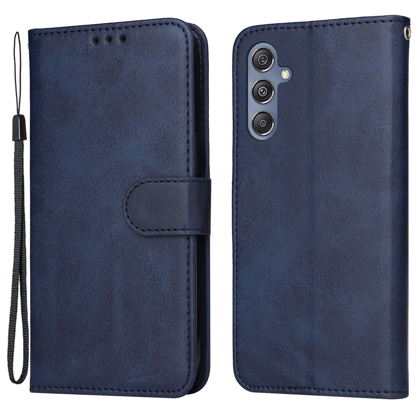 For Samsung Galaxy F34 5G / M34 5G Shockproof Phone Shell Calf Texture PU Leather Wallet Stand Cover - Blue