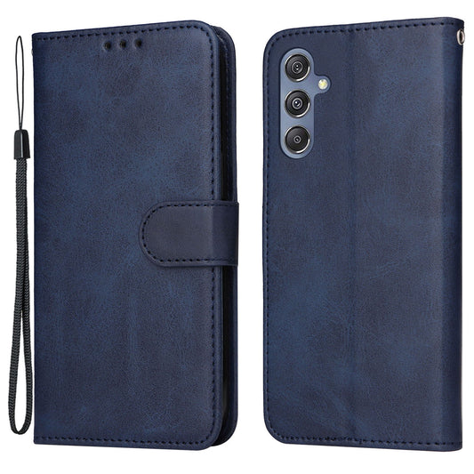 For Samsung Galaxy F34 5G / M34 5G Shockproof Phone Shell Calf Texture PU Leather Wallet Stand Cover - Blue