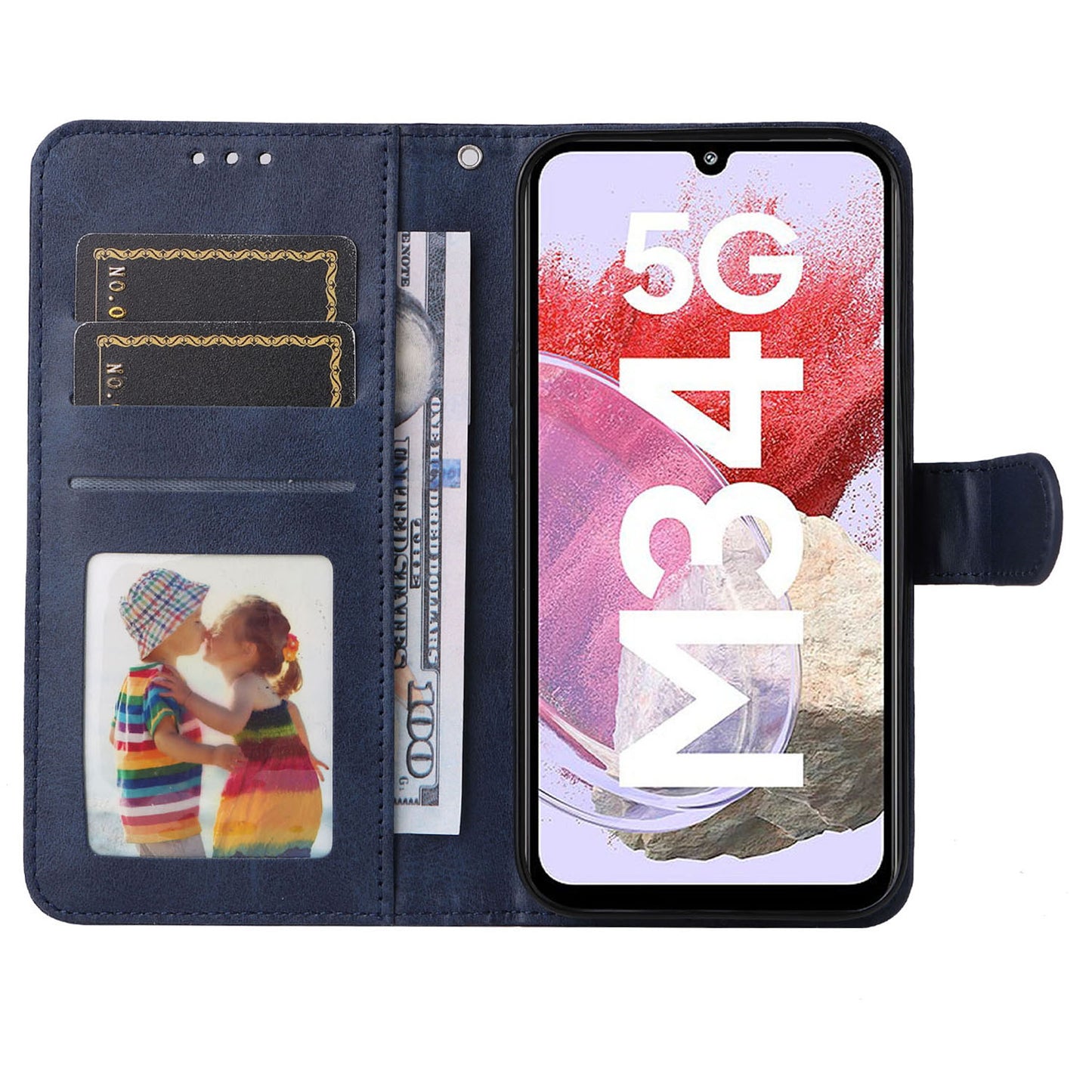 For Samsung Galaxy F34 5G / M34 5G Shockproof Phone Shell Calf Texture PU Leather Wallet Stand Cover - Blue
