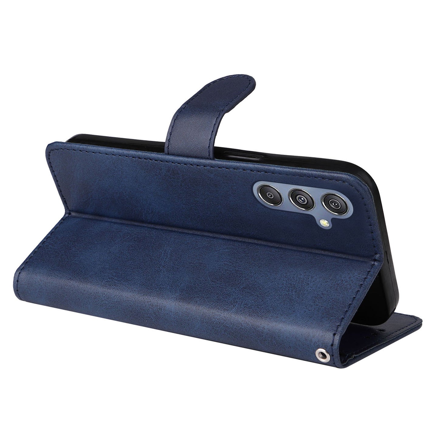For Samsung Galaxy F34 5G / M34 5G Shockproof Phone Shell Calf Texture PU Leather Wallet Stand Cover - Blue