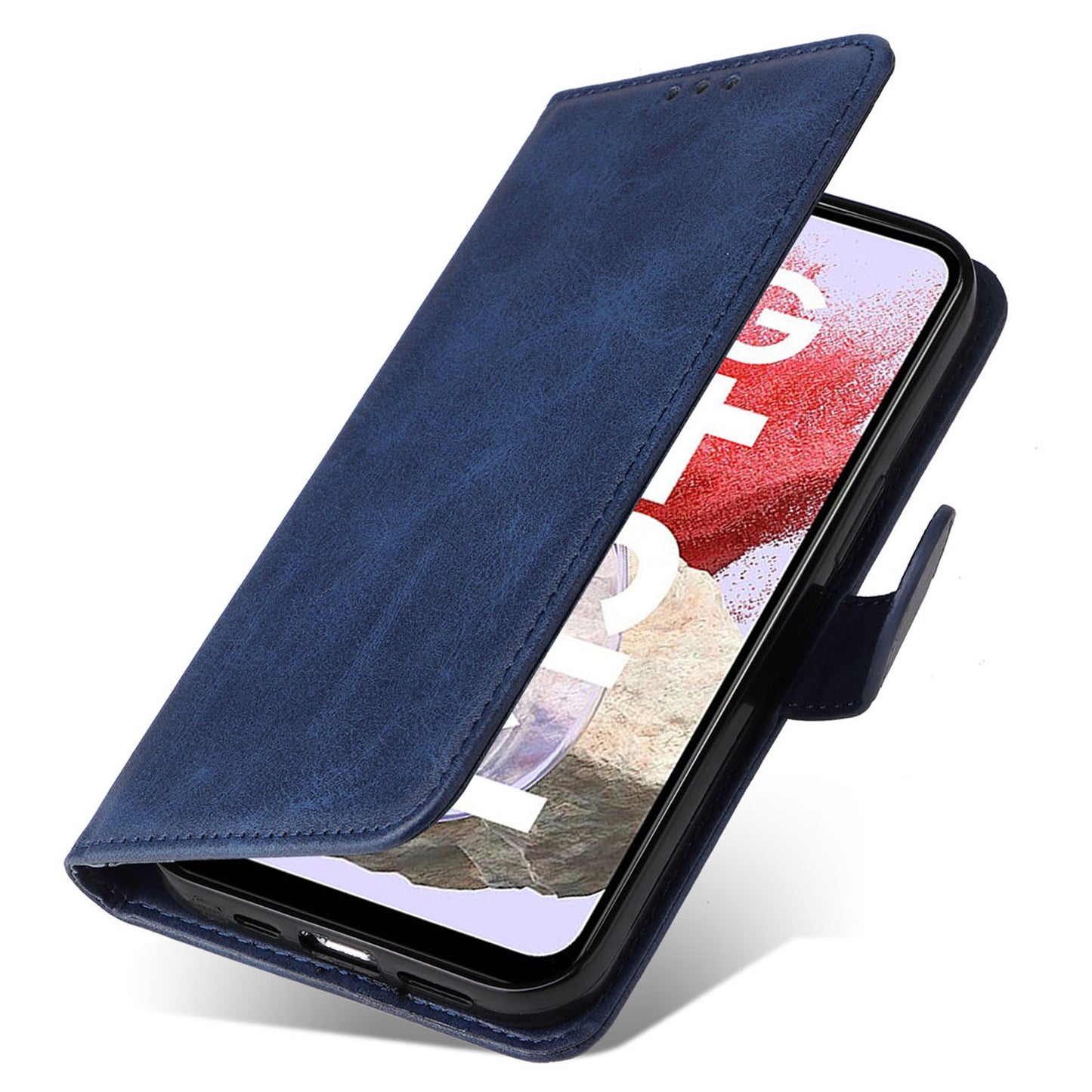 For Samsung Galaxy F34 5G / M34 5G Shockproof Phone Shell Calf Texture PU Leather Wallet Stand Cover - Blue