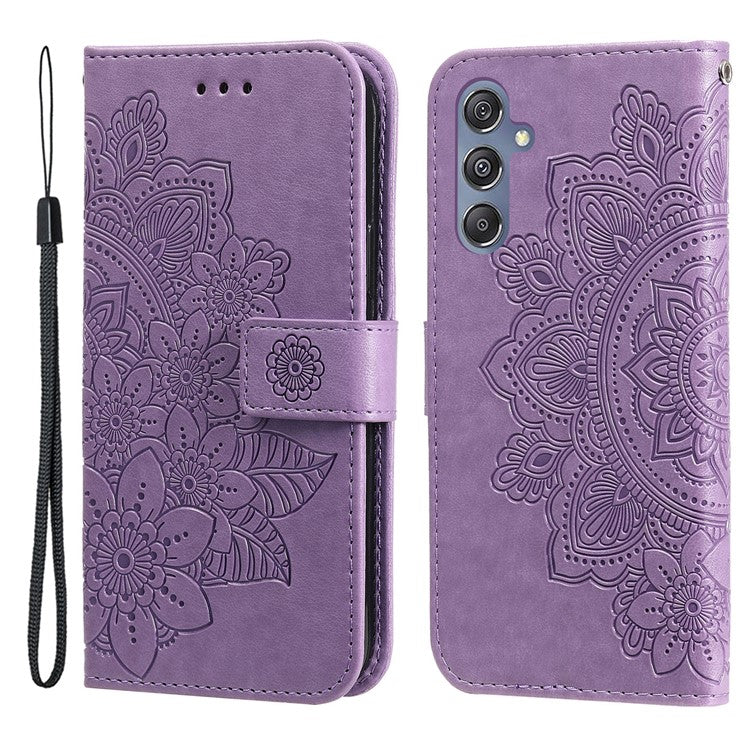 Stand Cover for Samsung Galaxy F34 5G / M34 5G Flower Imprint PU Leather Wallet Phone Case - Purple