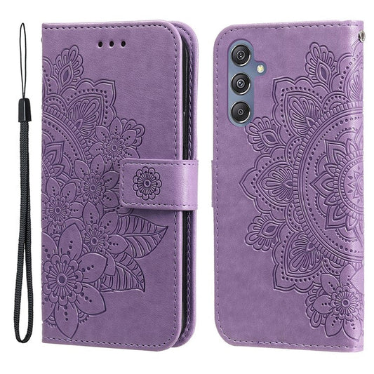 Stand Cover for Samsung Galaxy F34 5G / M34 5G Flower Imprint PU Leather Wallet Phone Case - Purple