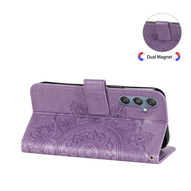 Stand Cover for Samsung Galaxy F34 5G / M34 5G Flower Imprint PU Leather Wallet Phone Case - Purple