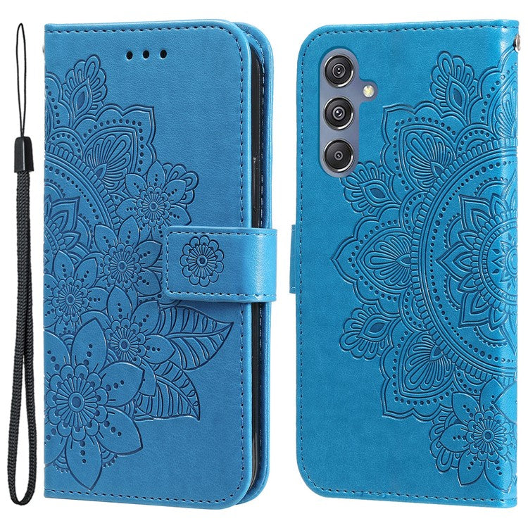Stand Cover for Samsung Galaxy F34 5G / M34 5G Flower Imprint PU Leather Wallet Phone Case - Blue
