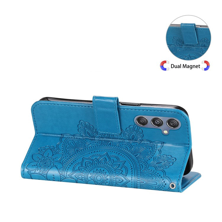 Stand Cover for Samsung Galaxy F34 5G / M34 5G Flower Imprint PU Leather Wallet Phone Case - Blue