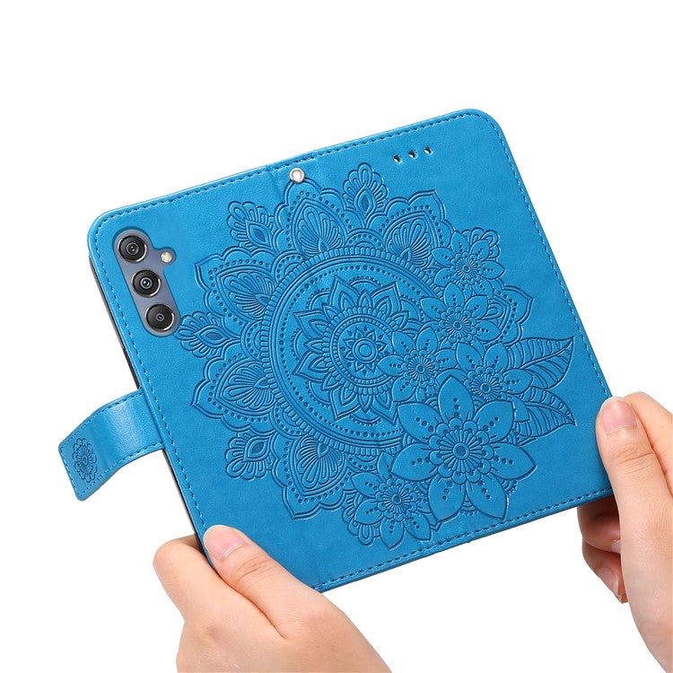 Stand Cover for Samsung Galaxy F34 5G / M34 5G Flower Imprint PU Leather Wallet Phone Case - Blue