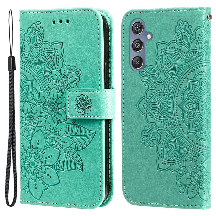 Stand Cover for Samsung Galaxy F34 5G / M34 5G Flower Imprint PU Leather Wallet Phone Case - Green