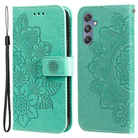 Stand Cover for Samsung Galaxy F34 5G / M34 5G Flower Imprint PU Leather Wallet Phone Case - Green