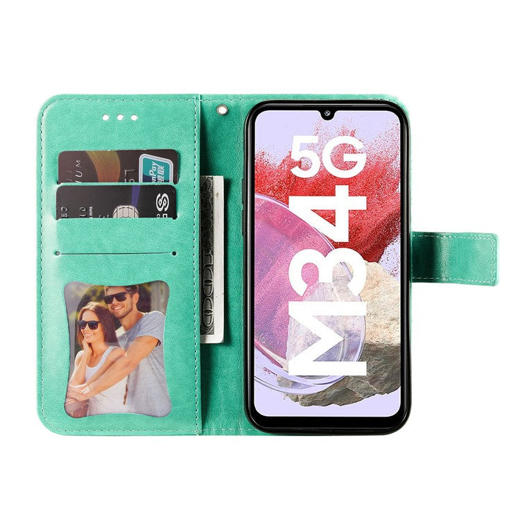 Stand Cover for Samsung Galaxy F34 5G / M34 5G Flower Imprint PU Leather Wallet Phone Case - Green