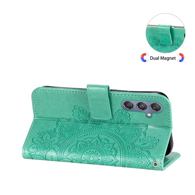 Stand Cover for Samsung Galaxy F34 5G / M34 5G Flower Imprint PU Leather Wallet Phone Case - Green