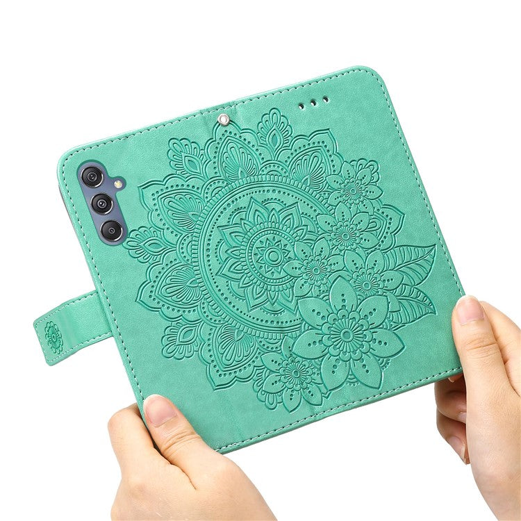 Stand Cover for Samsung Galaxy F34 5G / M34 5G Flower Imprint PU Leather Wallet Phone Case - Green
