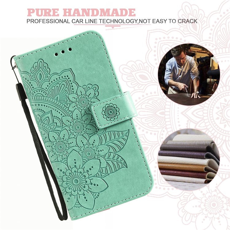 Stand Cover for Samsung Galaxy F34 5G / M34 5G Flower Imprint PU Leather Wallet Phone Case - Green