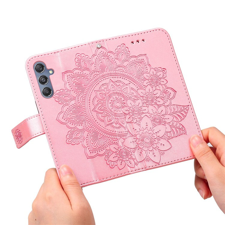 Stand Cover for Samsung Galaxy F34 5G / M34 5G Flower Imprint PU Leather Wallet Phone Case - Pink