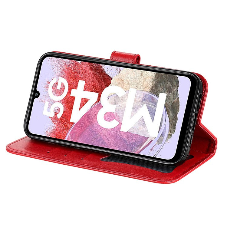 Stand Cover for Samsung Galaxy F34 5G / M34 5G Flower Imprint PU Leather Wallet Phone Case - Red