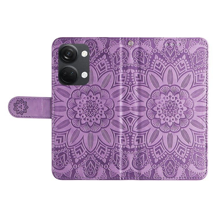 For OnePlus Nord 3 5G / Ace 2V Sunflower Imprinted PU Leather Cover Anti-drop Wallet Stand Phone Case - Purple