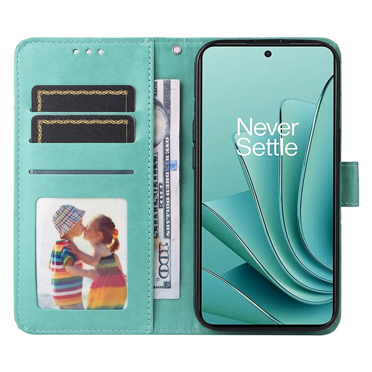 For OnePlus Nord 3 5G / Ace 2V Sunflower Imprinted PU Leather Cover Anti-drop Wallet Stand Phone Case - Green