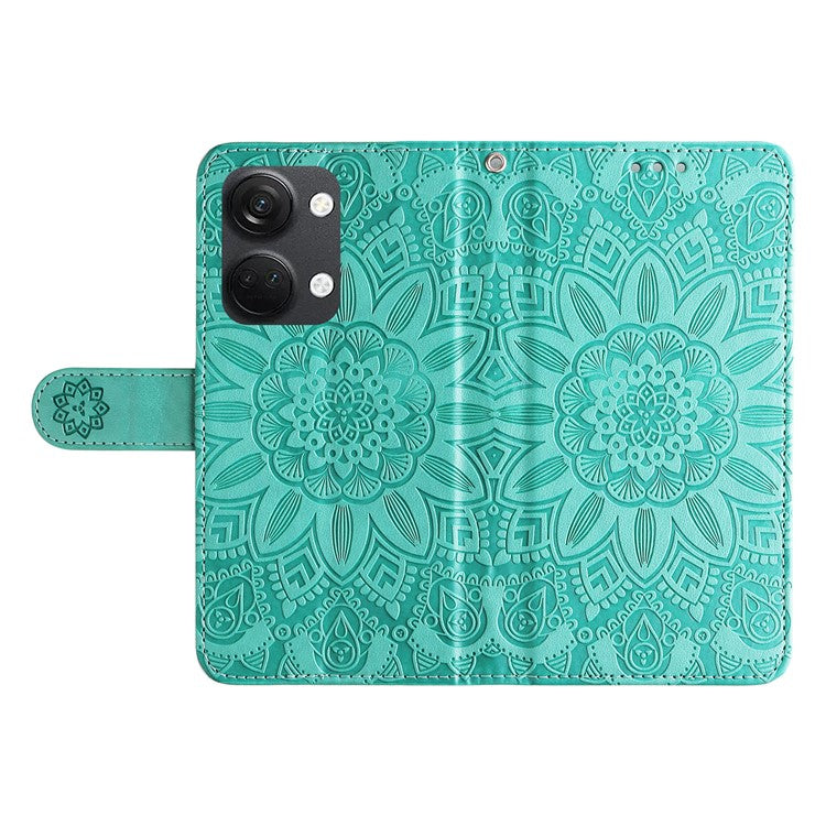 For OnePlus Nord 3 5G / Ace 2V Sunflower Imprinted PU Leather Cover Anti-drop Wallet Stand Phone Case - Green