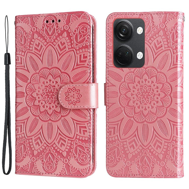 For OnePlus Nord 3 5G / Ace 2V Sunflower Imprinted PU Leather Cover Anti-drop Wallet Stand Phone Case - Pink