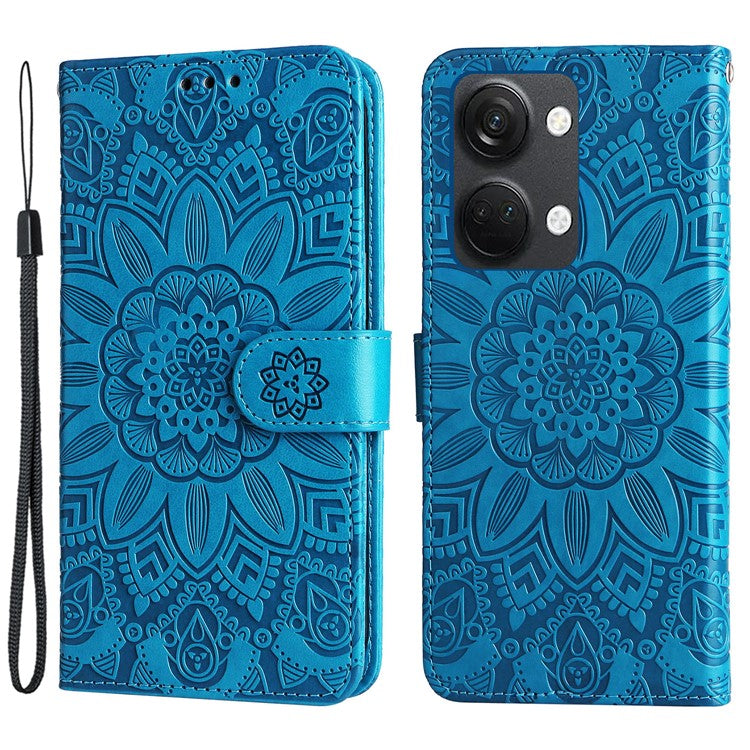For OnePlus Nord 3 5G / Ace 2V Sunflower Imprinted PU Leather Cover Anti-drop Wallet Stand Phone Case - Blue