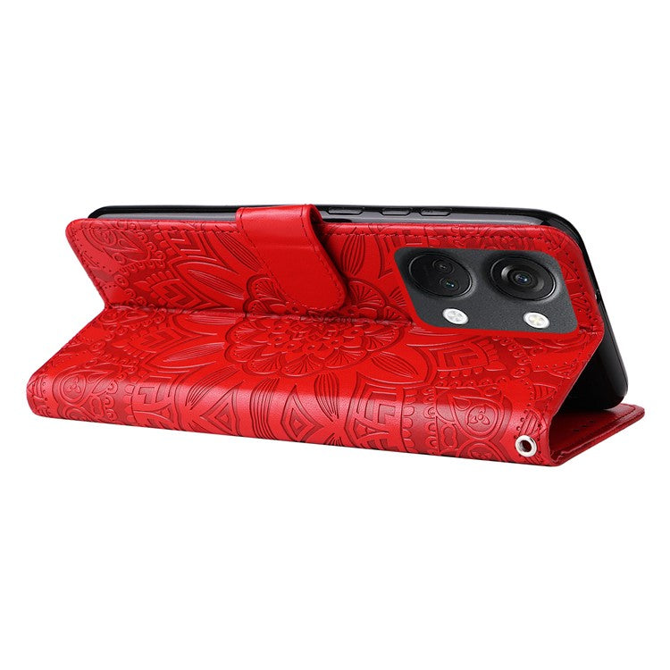 For OnePlus Nord 3 5G / Ace 2V Sunflower Imprinted PU Leather Cover Anti-drop Wallet Stand Phone Case - Red