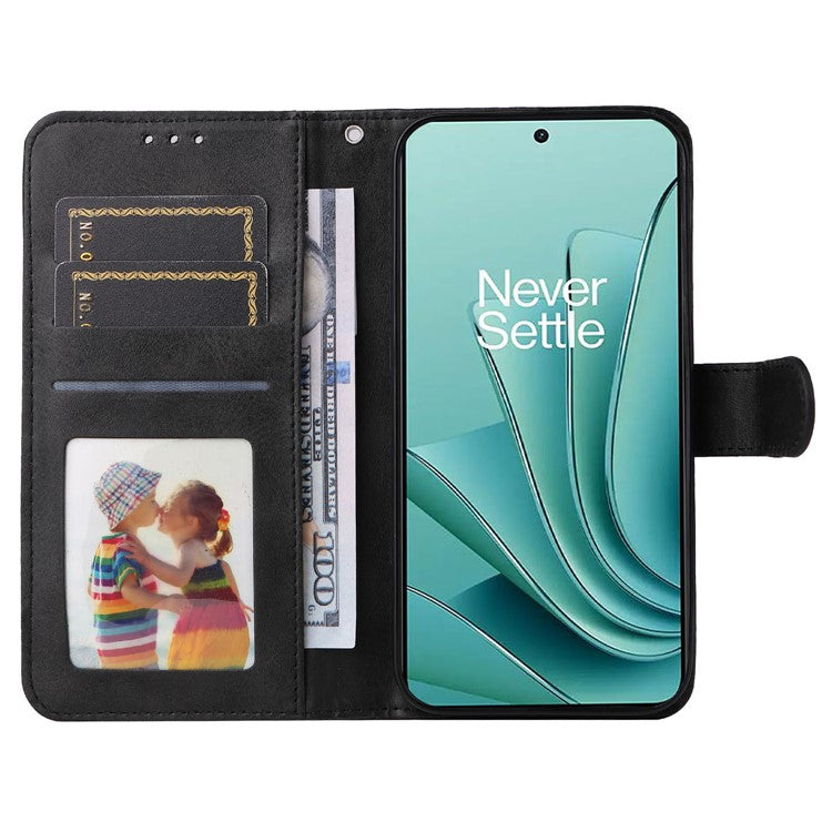For OnePlus Nord 3 5G / Ace 2V Calf Texture Anti-scratch Phone Case Flip Wallet Stand Shell - Black