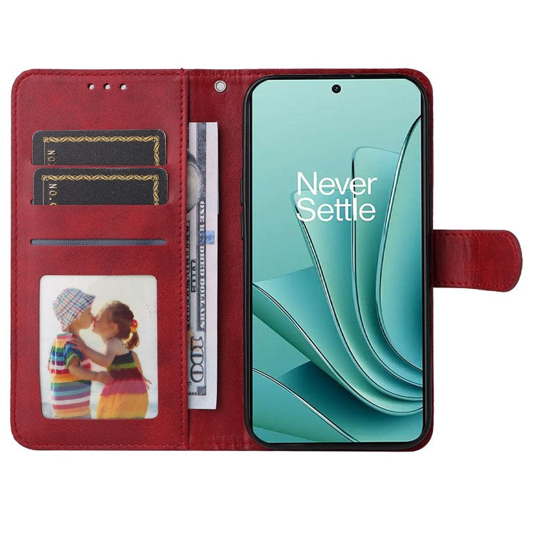 For OnePlus Nord 3 5G / Ace 2V Calf Texture Anti-scratch Phone Case Flip Wallet Stand Shell - Red