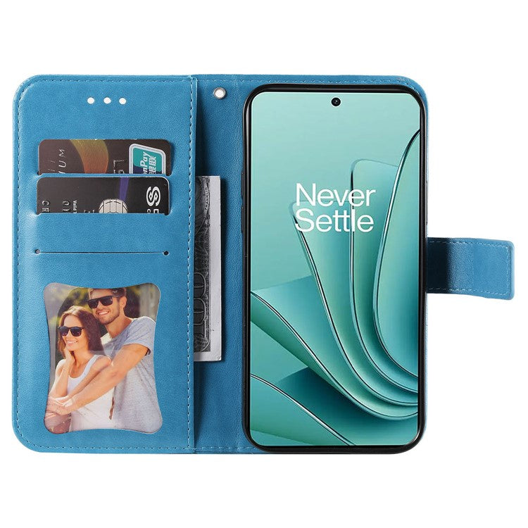 Foldable Stand Cover for OnePlus Nord 3 5G / Ace 2V Flower Imprint PU Leather Wallet Phone Case - Blue