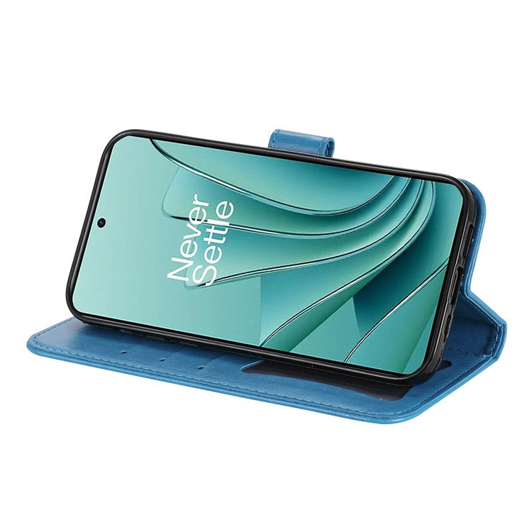 Foldable Stand Cover for OnePlus Nord 3 5G / Ace 2V Flower Imprint PU Leather Wallet Phone Case - Blue