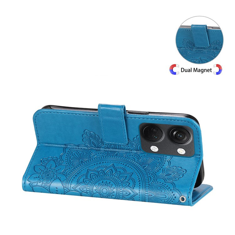 Foldable Stand Cover for OnePlus Nord 3 5G / Ace 2V Flower Imprint PU Leather Wallet Phone Case - Blue