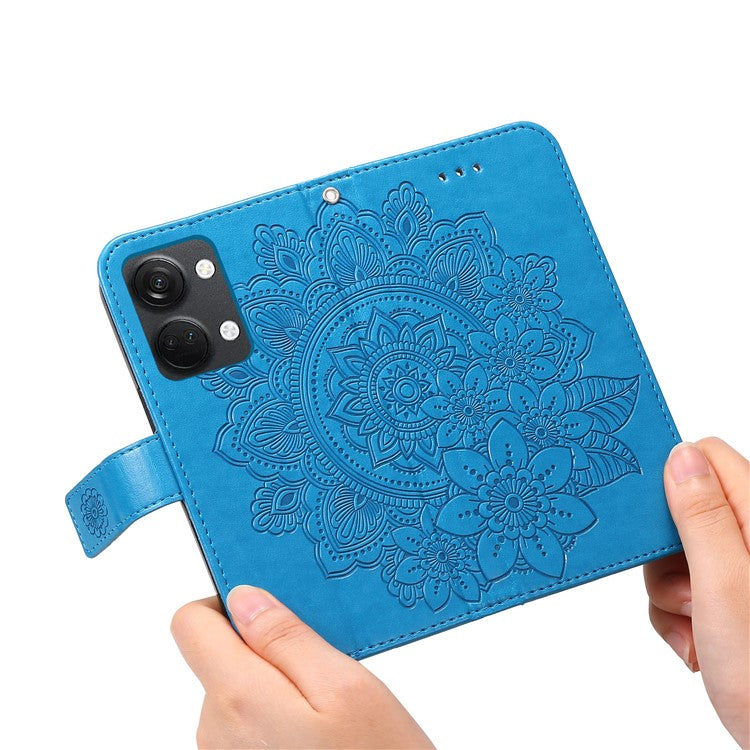 Foldable Stand Cover for OnePlus Nord 3 5G / Ace 2V Flower Imprint PU Leather Wallet Phone Case - Blue