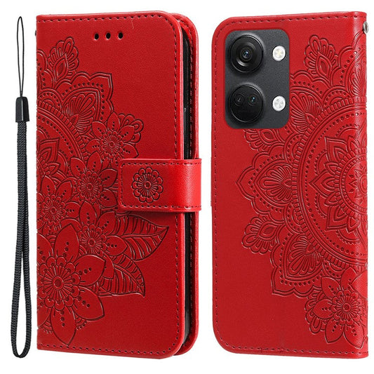 Foldable Stand Cover for OnePlus Nord 3 5G / Ace 2V Flower Imprint PU Leather Wallet Phone Case - Red