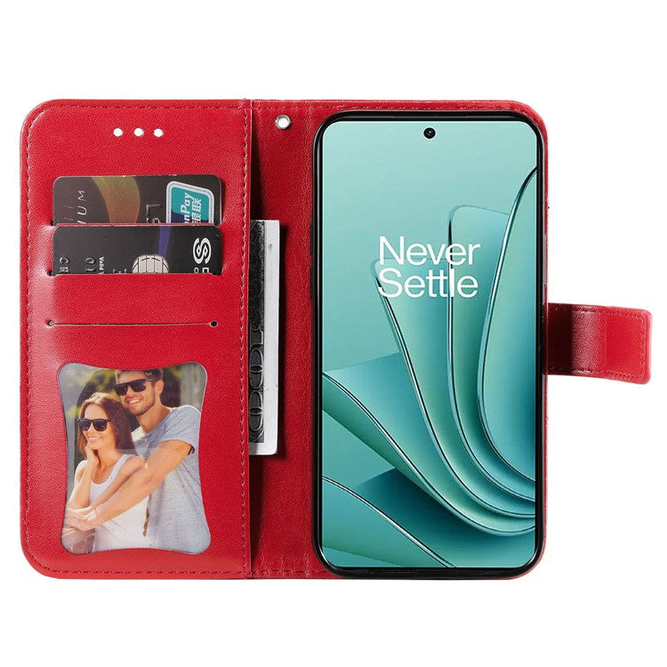 Foldable Stand Cover for OnePlus Nord 3 5G / Ace 2V Flower Imprint PU Leather Wallet Phone Case - Red