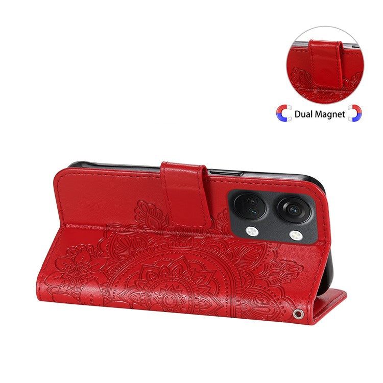 Foldable Stand Cover for OnePlus Nord 3 5G / Ace 2V Flower Imprint PU Leather Wallet Phone Case - Red