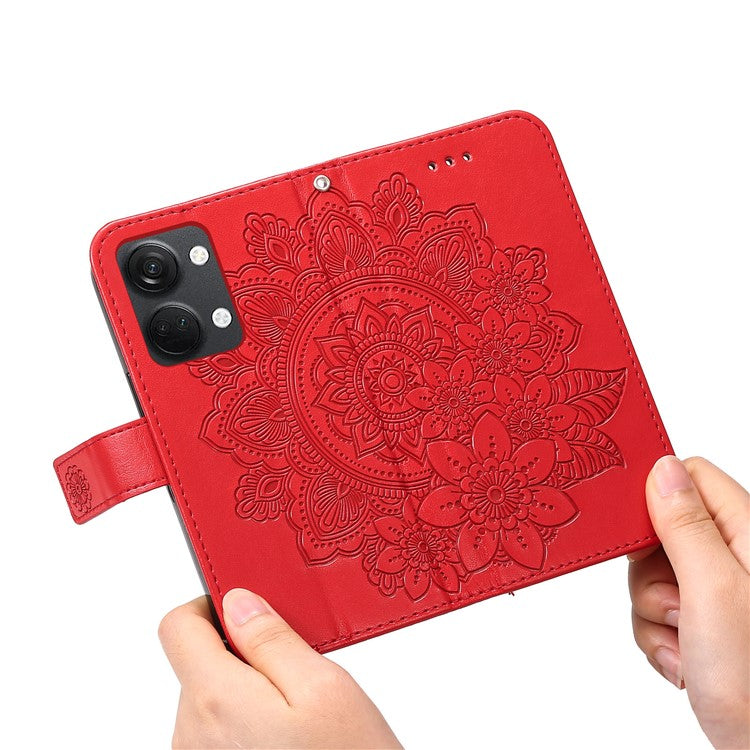 Foldable Stand Cover for OnePlus Nord 3 5G / Ace 2V Flower Imprint PU Leather Wallet Phone Case - Red
