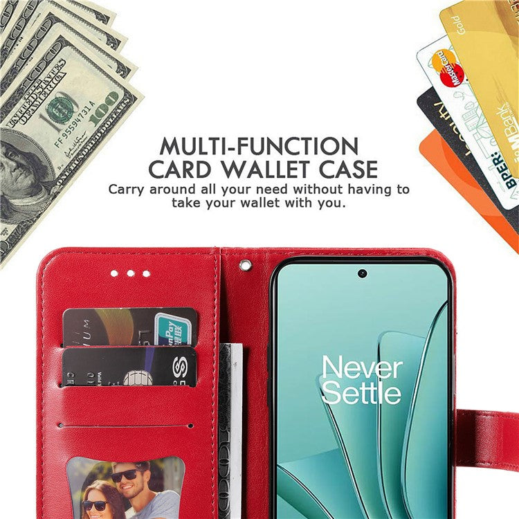 Foldable Stand Cover for OnePlus Nord 3 5G / Ace 2V Flower Imprint PU Leather Wallet Phone Case - Red