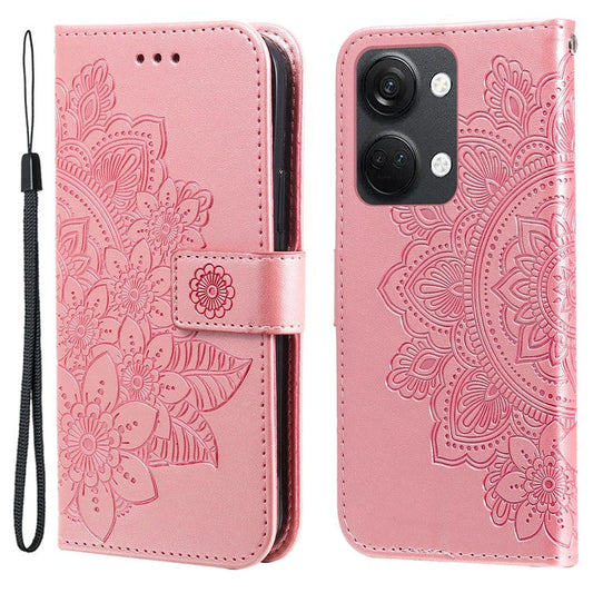 Foldable Stand Cover for OnePlus Nord 3 5G / Ace 2V Flower Imprint PU Leather Wallet Phone Case - Pink