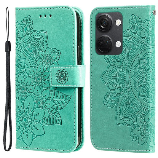 Foldable Stand Cover for OnePlus Nord 3 5G / Ace 2V Flower Imprint PU Leather Wallet Phone Case - Green